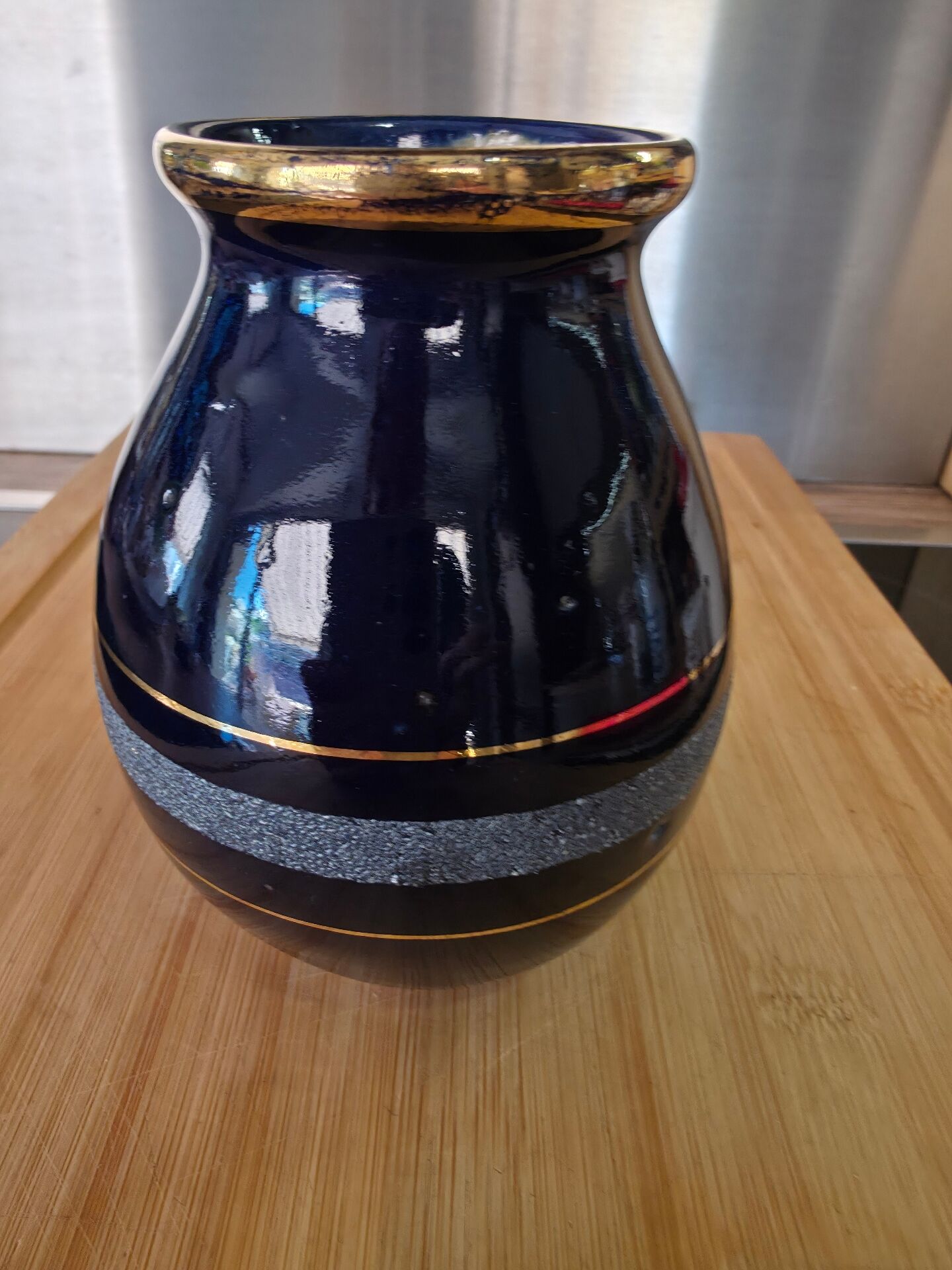Small Art Deco Cobalt Blue Vase Gold Signed JEB Circa 30/50