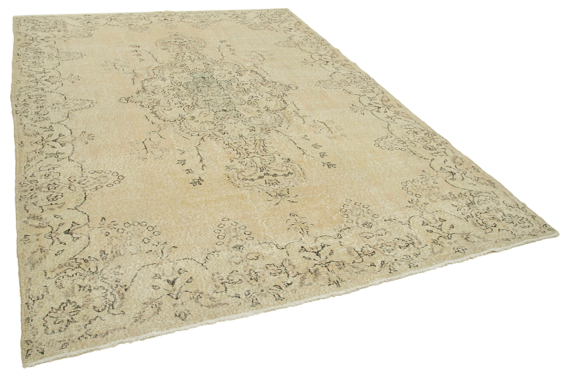 Handwoven unique anatolian beige carpet 212 cm x 300 cm