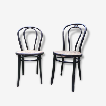 Lot de 2 chaises "Bistrot" en bois peint et rotin