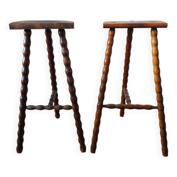 Paire de tabourets tripode brutaliste 1960