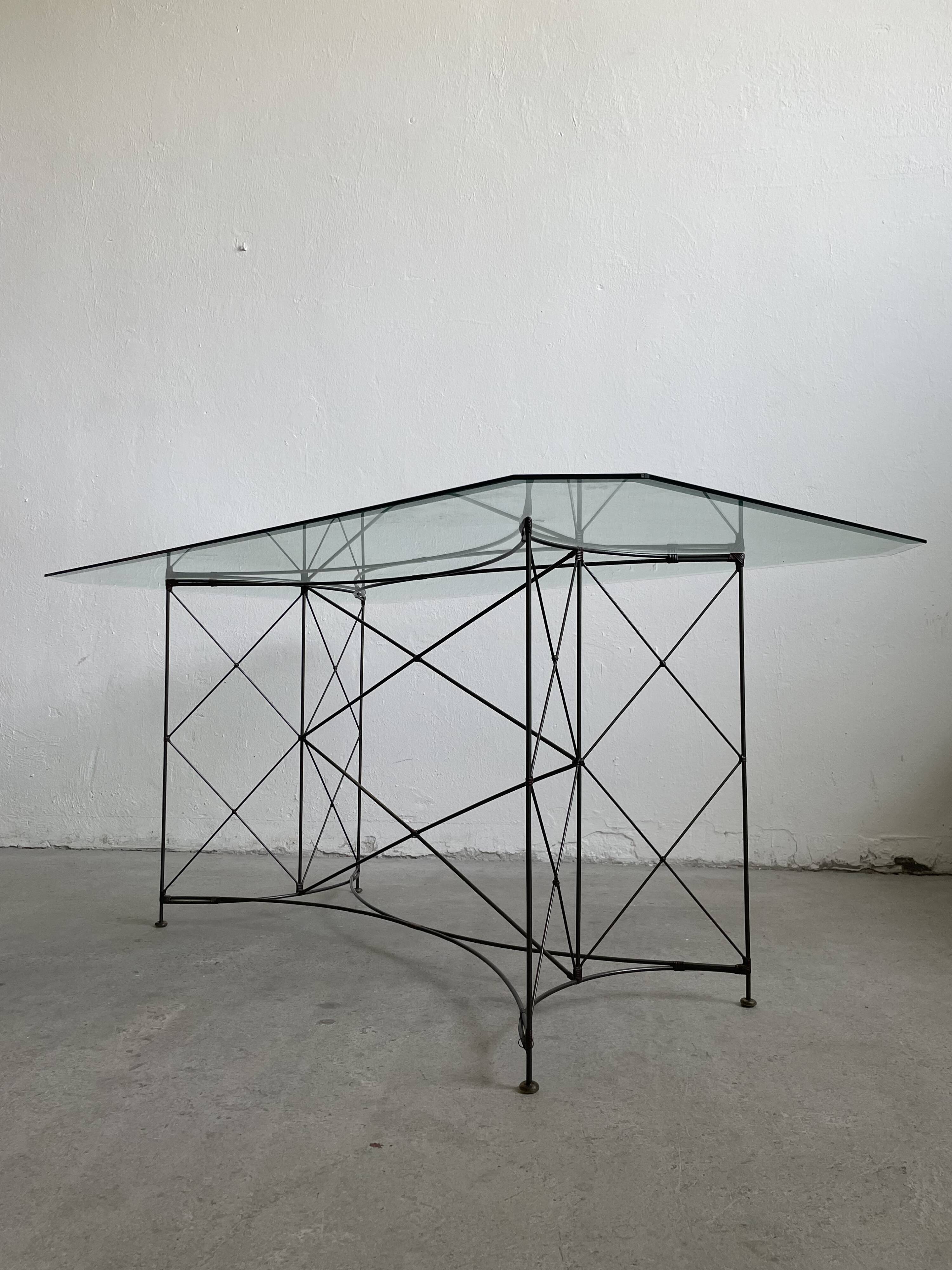 Steel Wire and Rattan Dining Table or Desk, Japan 1980's