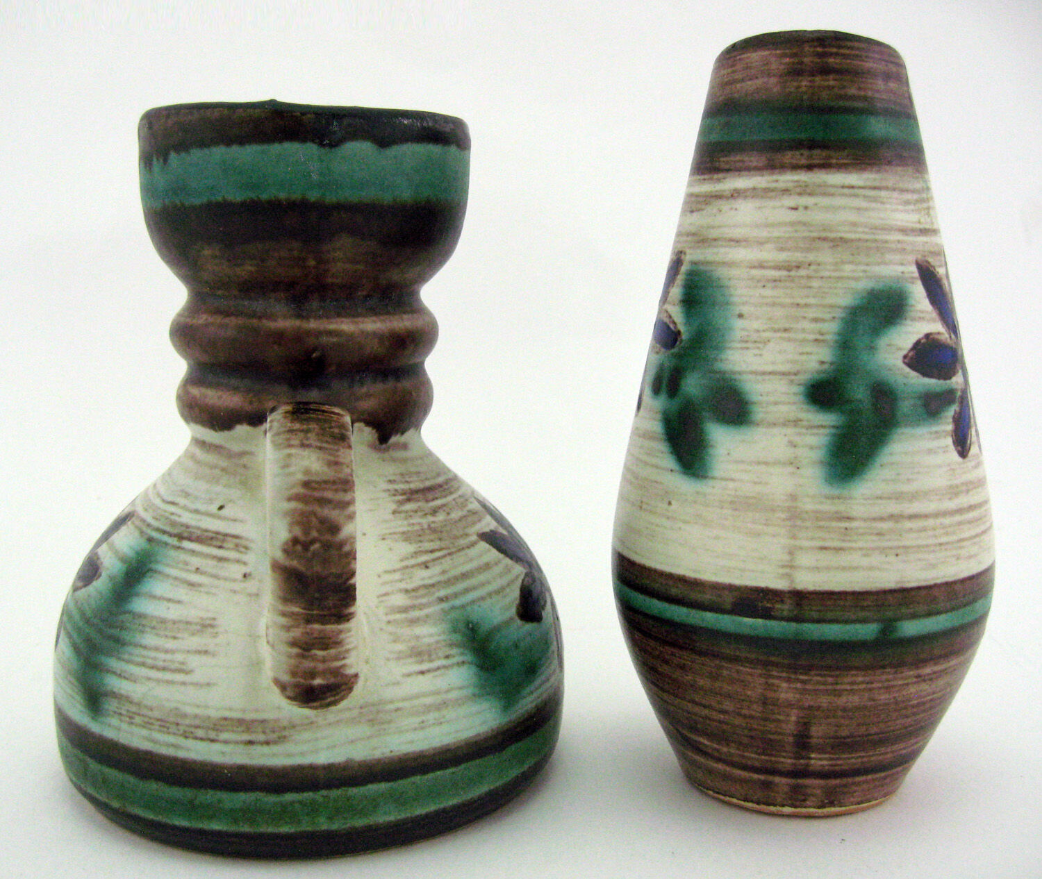 2 small ceramic vases, hand painted floral motifs, ESR Sawa foreign - West Germany 60