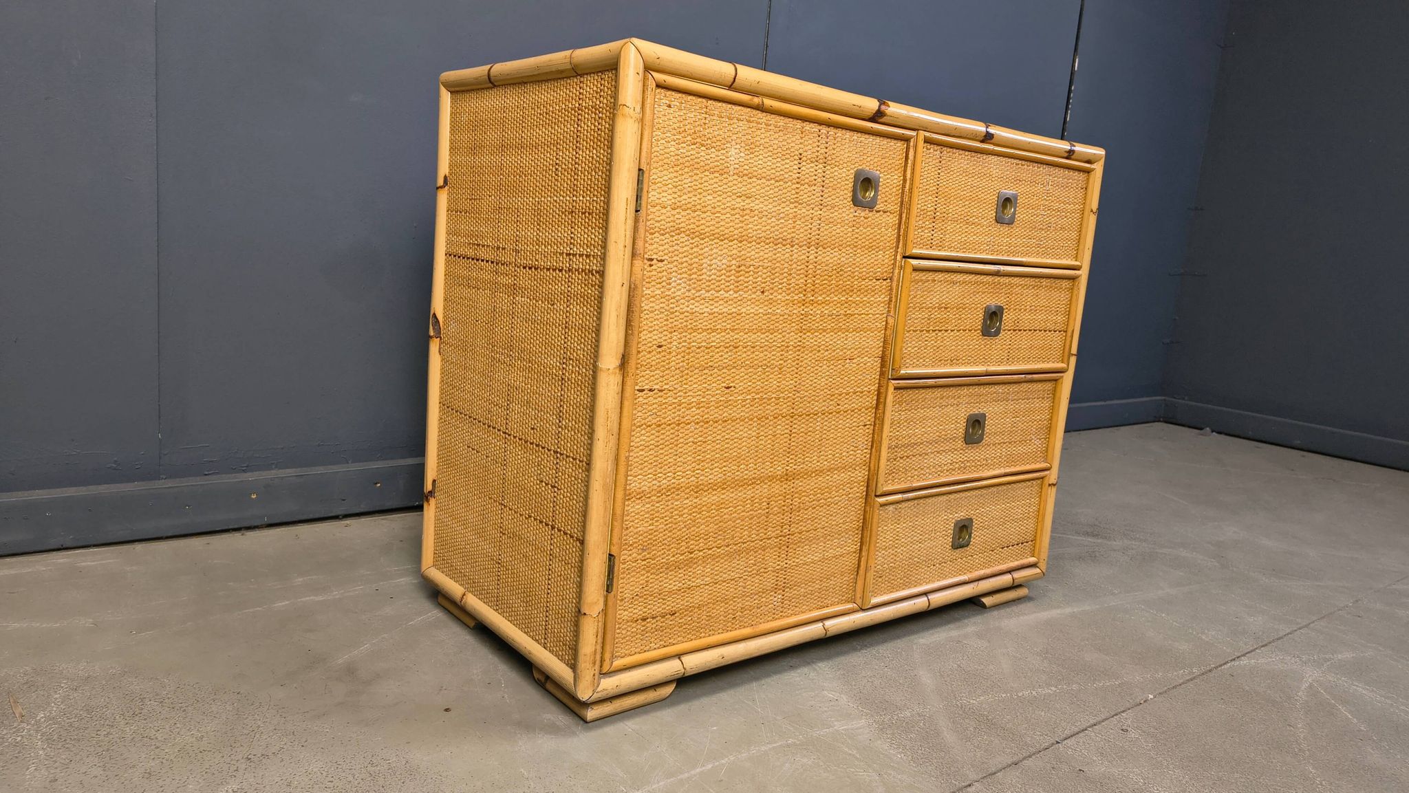 Cabinet en osier et en bambou par Dal Vera, années 1970
