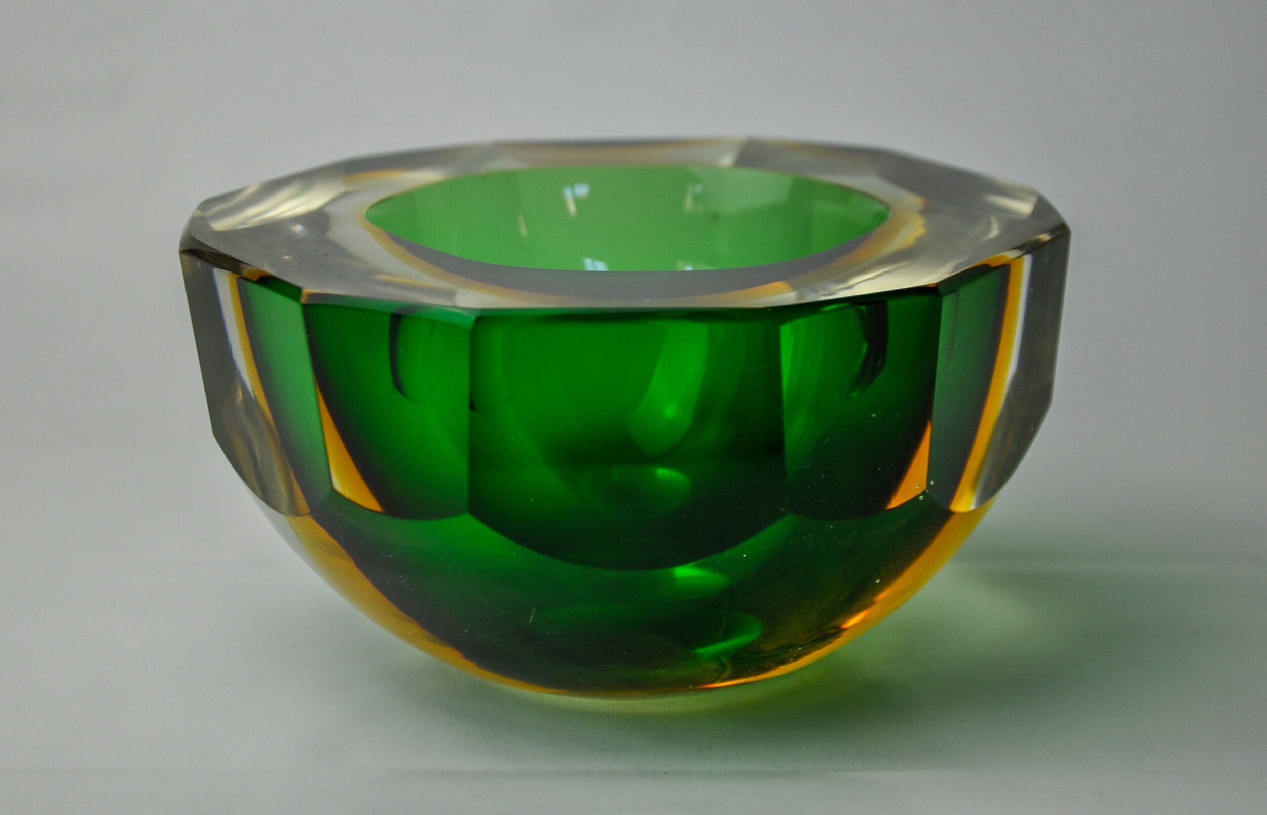 Vide poche sommerso vert et jaune par seguso, verre de murano, italie, 1970
