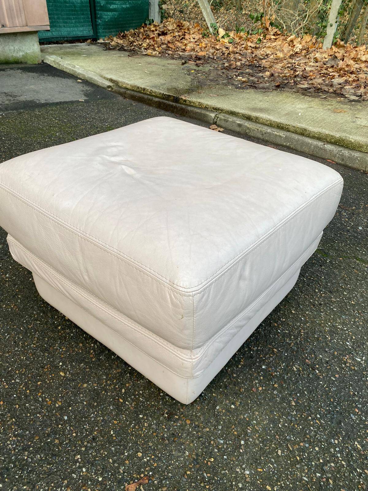 Beige leather pouf, Ikea style