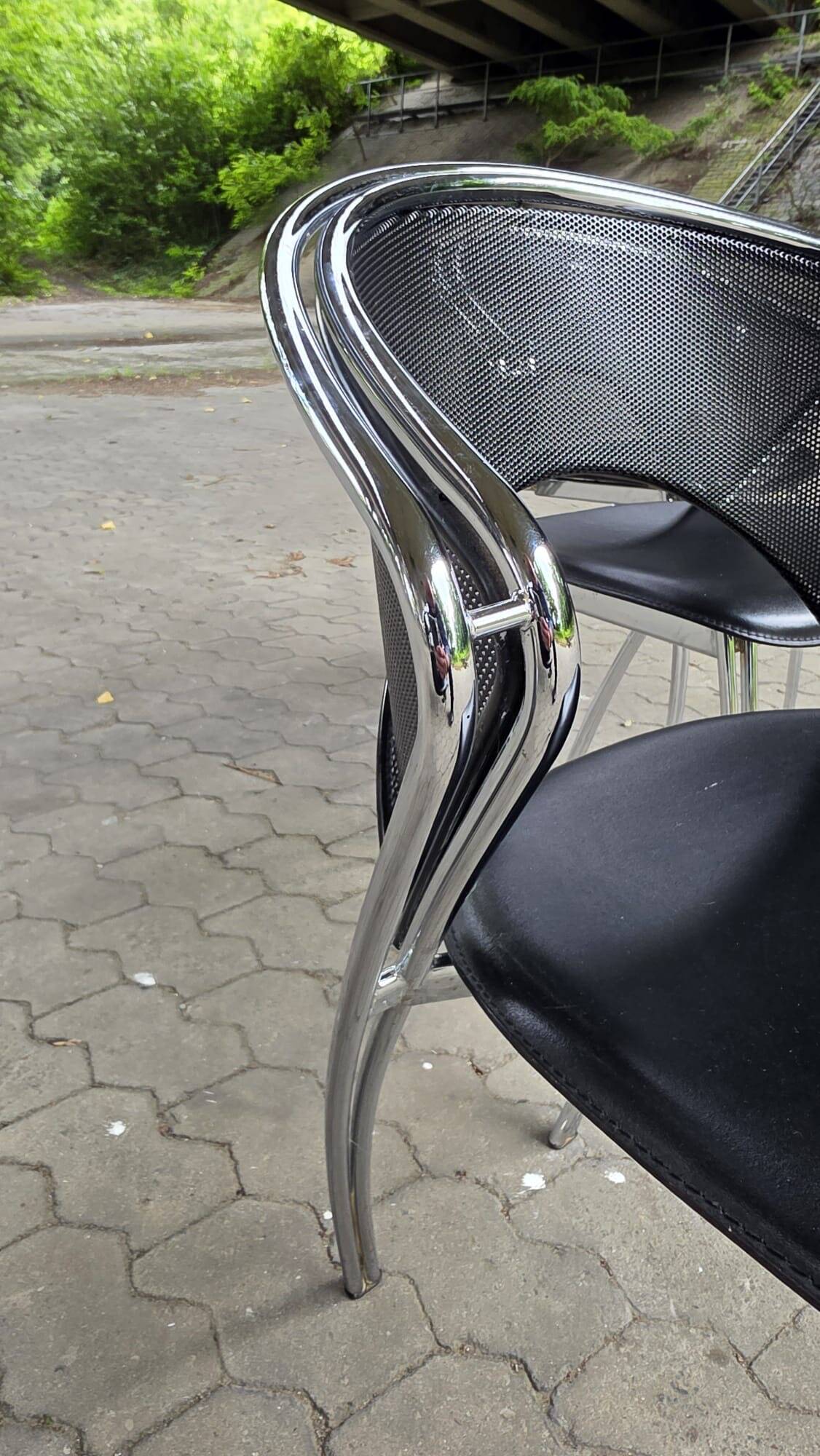 Set of 4 postmodern chairs with chrome and perforated mesh, Italy, 1980.