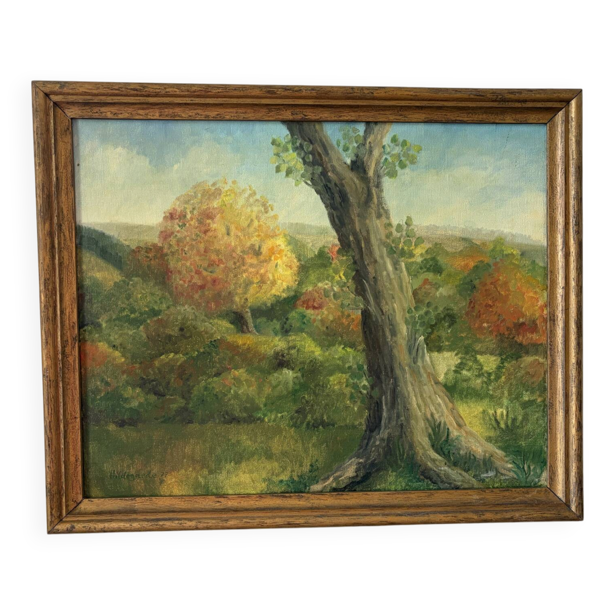 L’arbre des saisons, huile sur toile signé Hildegarde, 1977