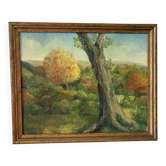 The tree of seasons, oil on canvas signed Hildegarde, 1977