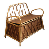 Vintage rattan storage bench for children, 1960s