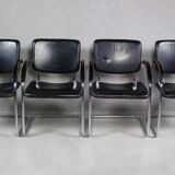 Set of 4 vintage tubular steel lounge chair