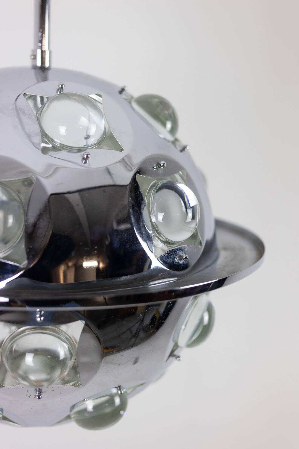 Oscar Torlasco. Chrome-plated metal "satellite" chandelier. 1970s.