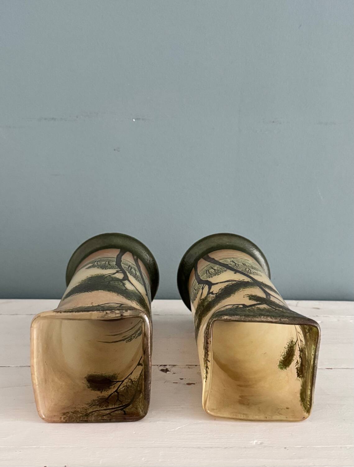 Pair of Legras 1900 enamelled glass vases