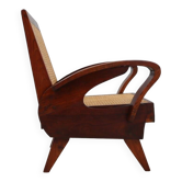 Mid century teak wood and Vienna straw armchair 1950s