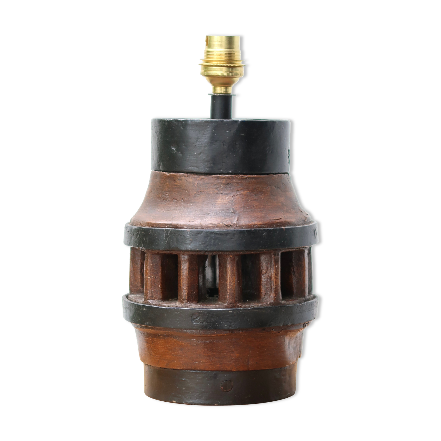 Folk art lamp base in wood and metal, 1970s