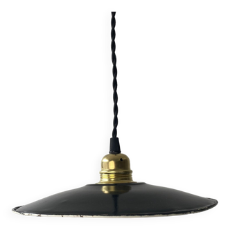 Old black enamelled industrial hanging lamp