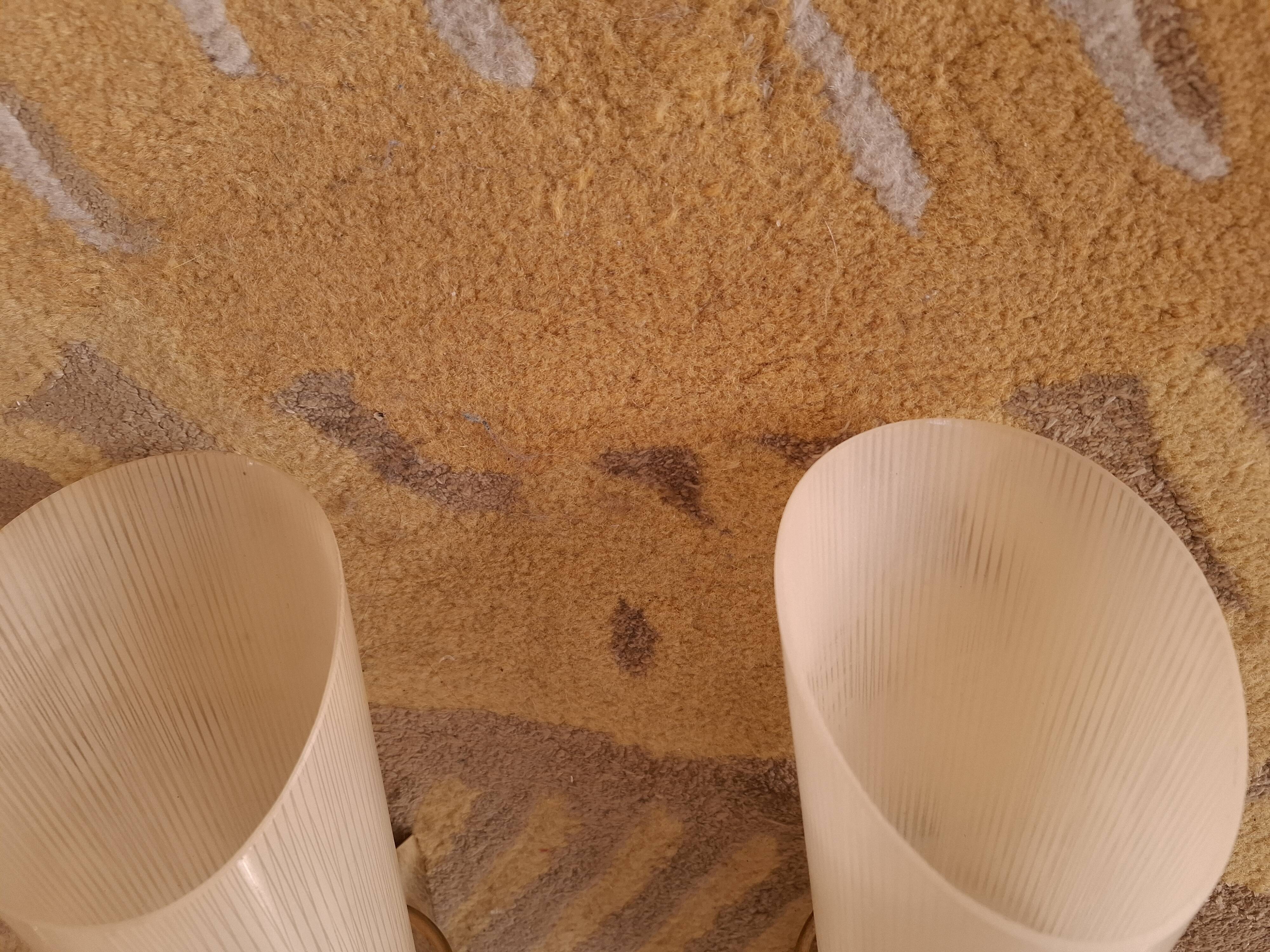 2 60's design wall lights in italian brass and glass