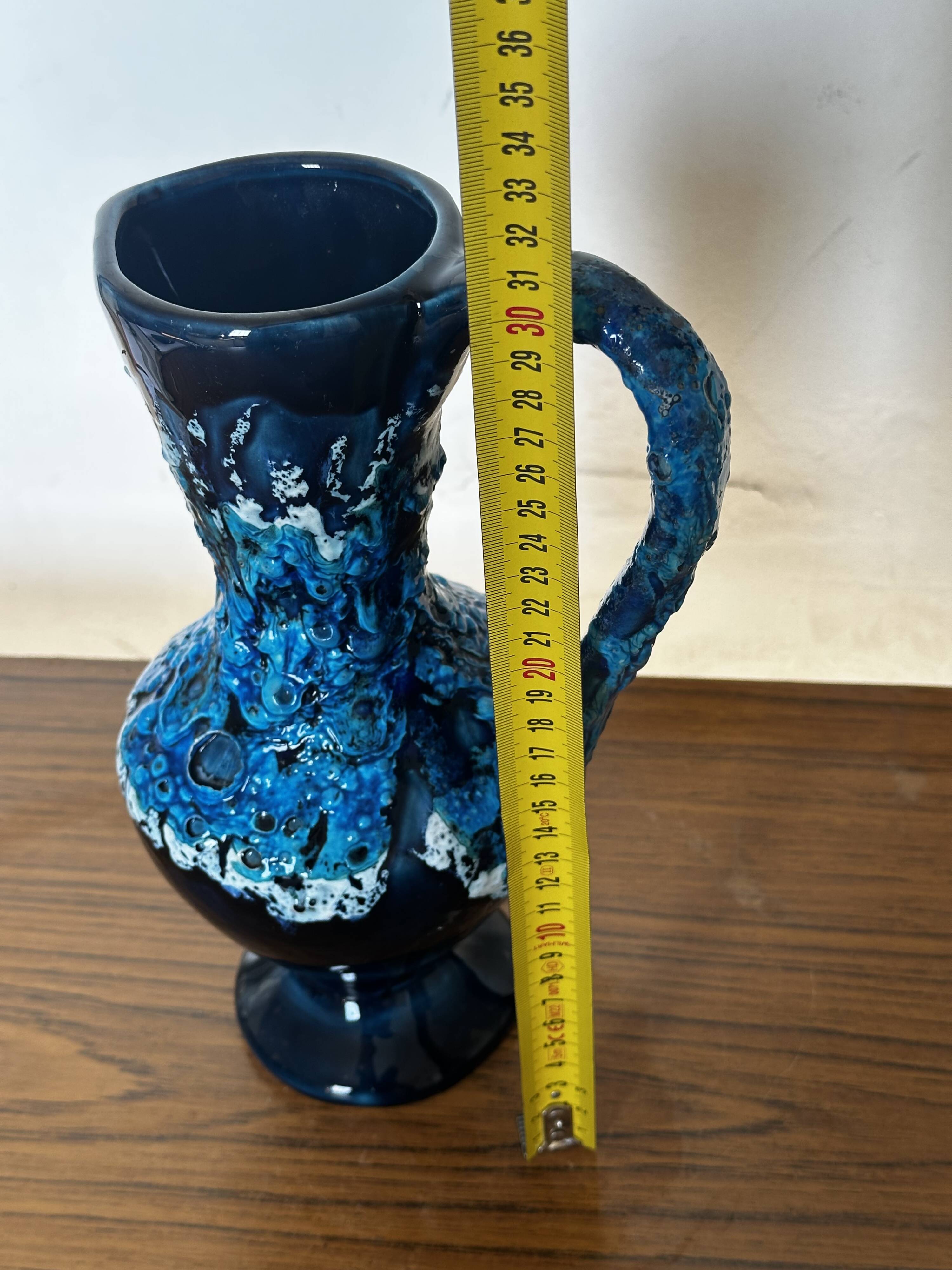 Fat Lava Ceramic Soliflore Vase Vallauris Blue H 31 cm