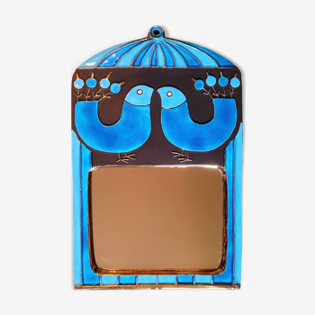 Miroir céramique "cage" mithé espelt vintage années 60 70