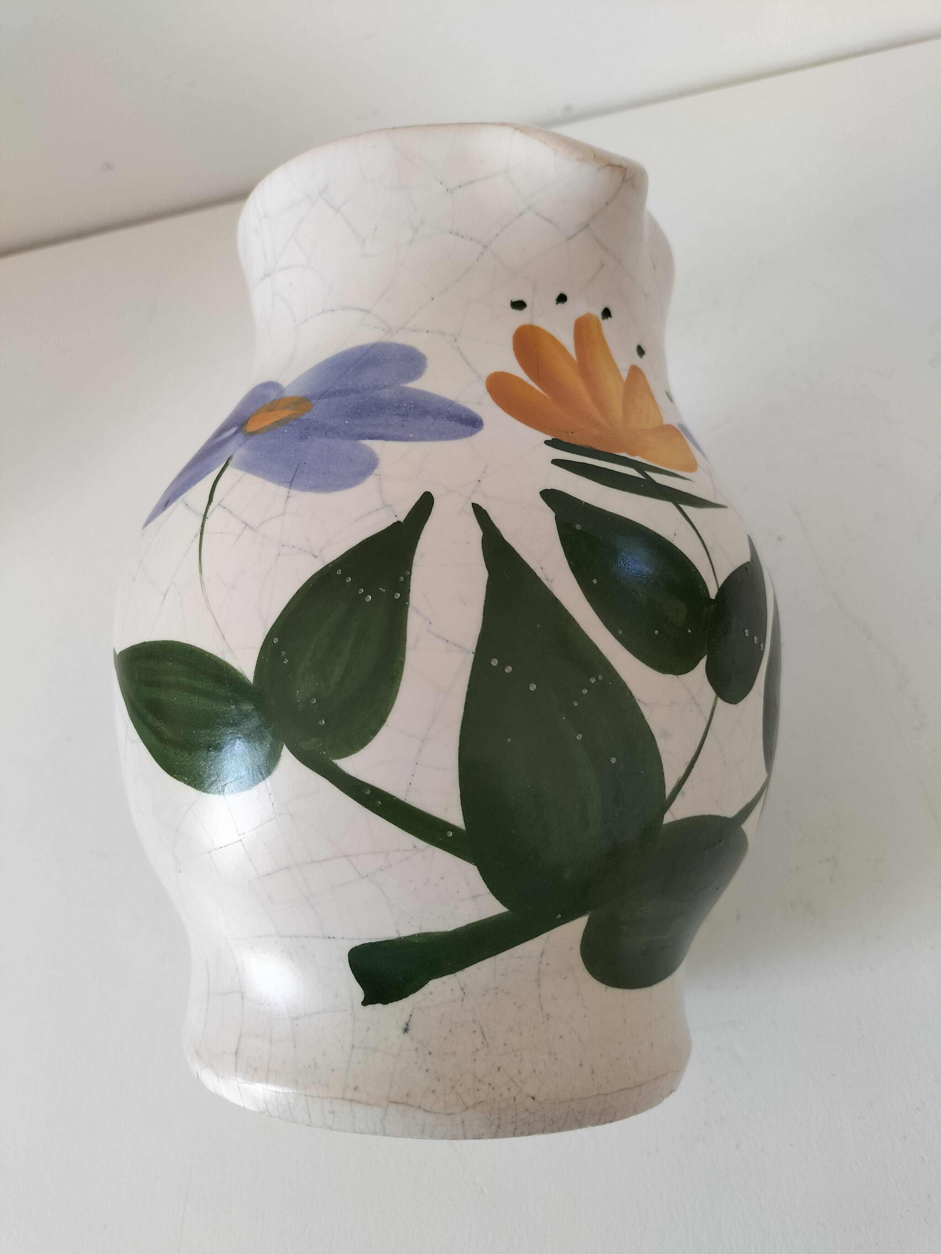 Vintage pitcher with floral decoration in the style of Poterie du Marais