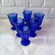 6 vintage footed glasses in cobalt blue coloured glass from Portugal