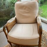 Sofa and armchair in cane and wood by Jean Roche