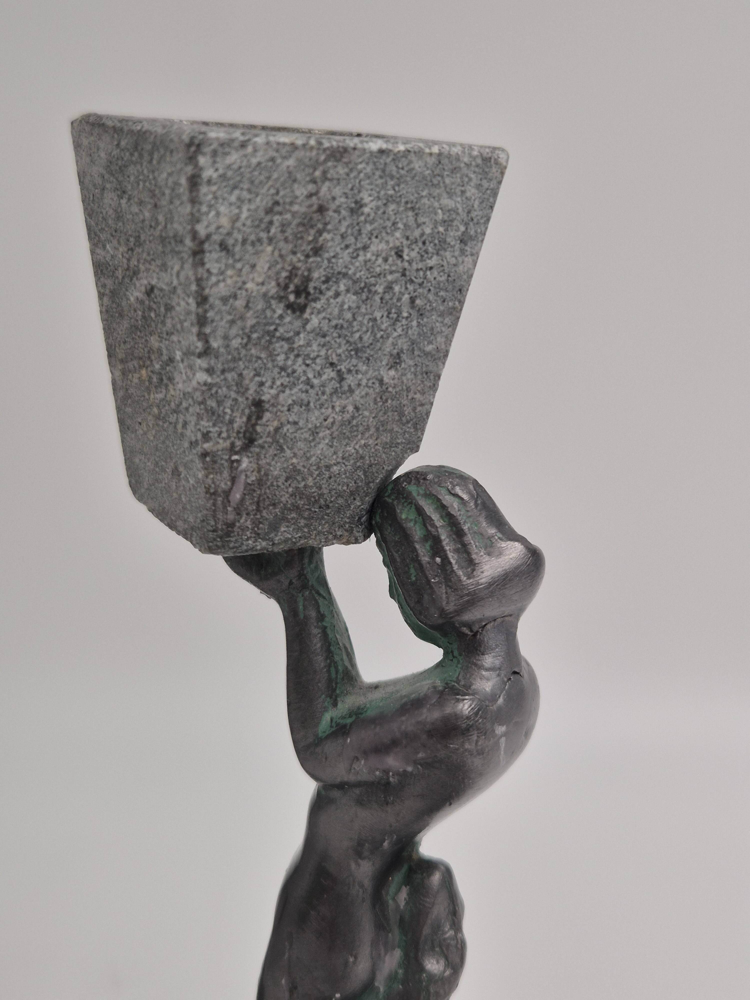 Rare decorative candlesticks in bronze and soapstone, Finland, Art Deco