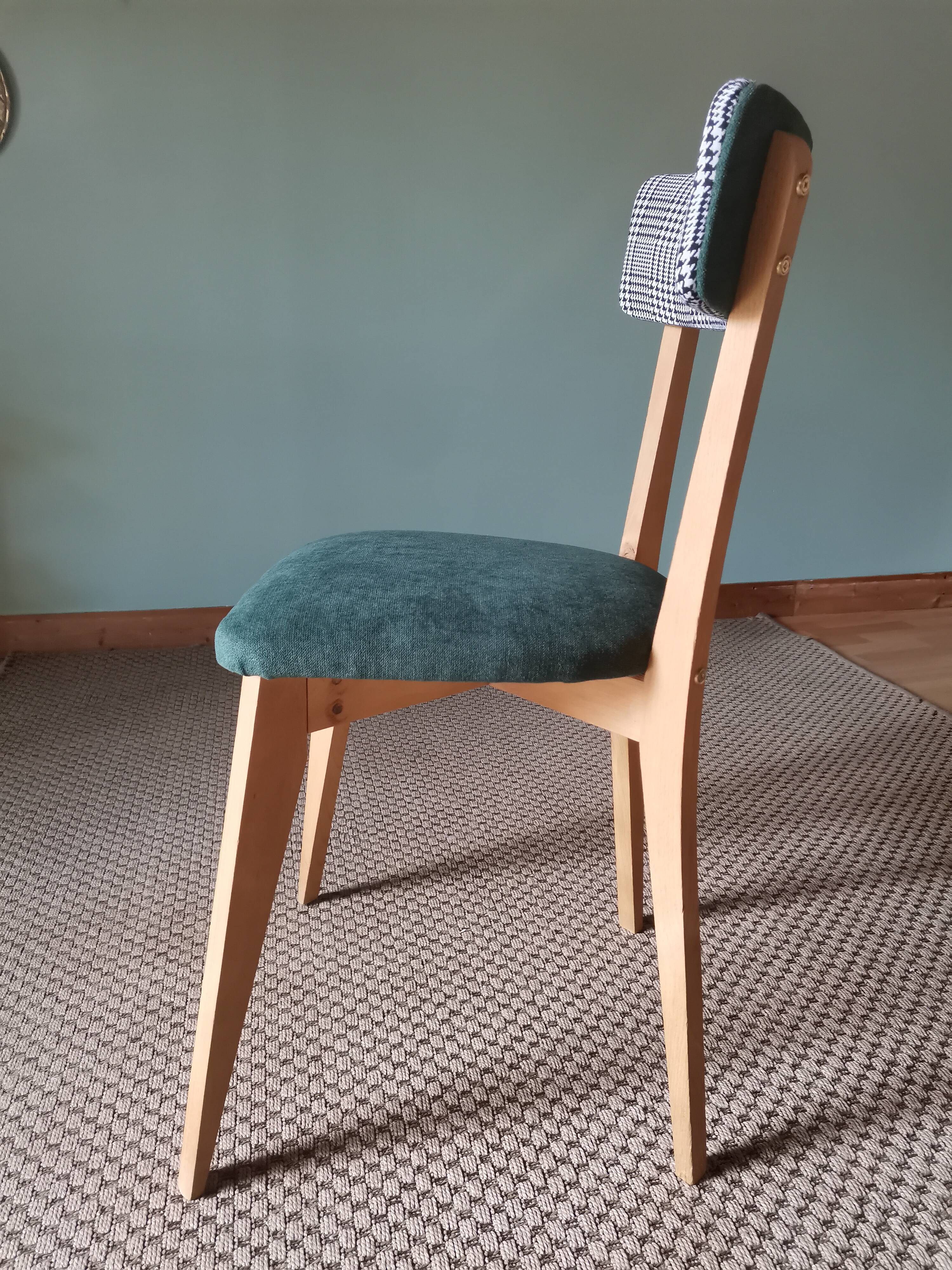 Green bistro chair with houndstooth pattern