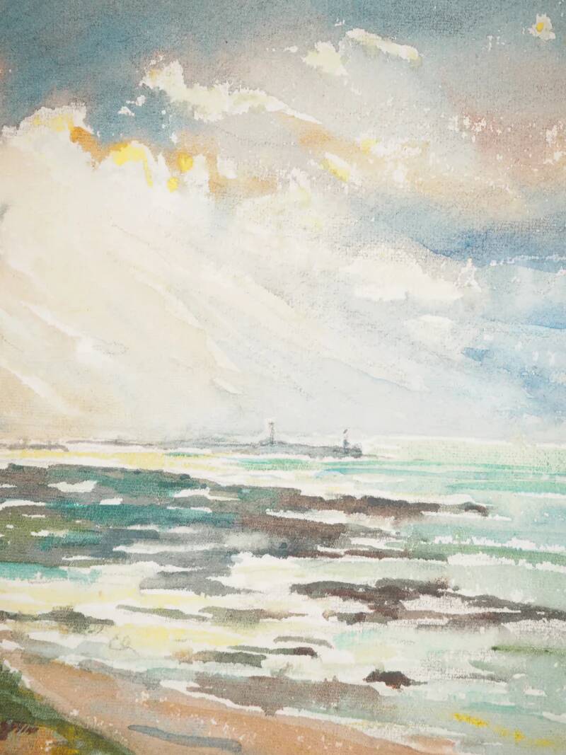 René LEVERD: Play of light on the sea, original signed watercolor