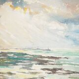 René LEVERD: Play of light on the sea, original signed watercolor