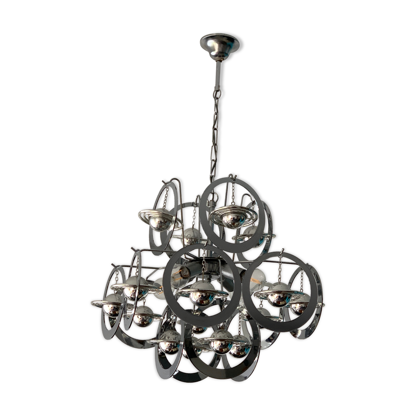 Italian design pendant lamp or chandelier, 16 planets Saturn, space age, 1970