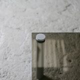 Coffee table cylindrical footings, tray smoked glass, circa 1970