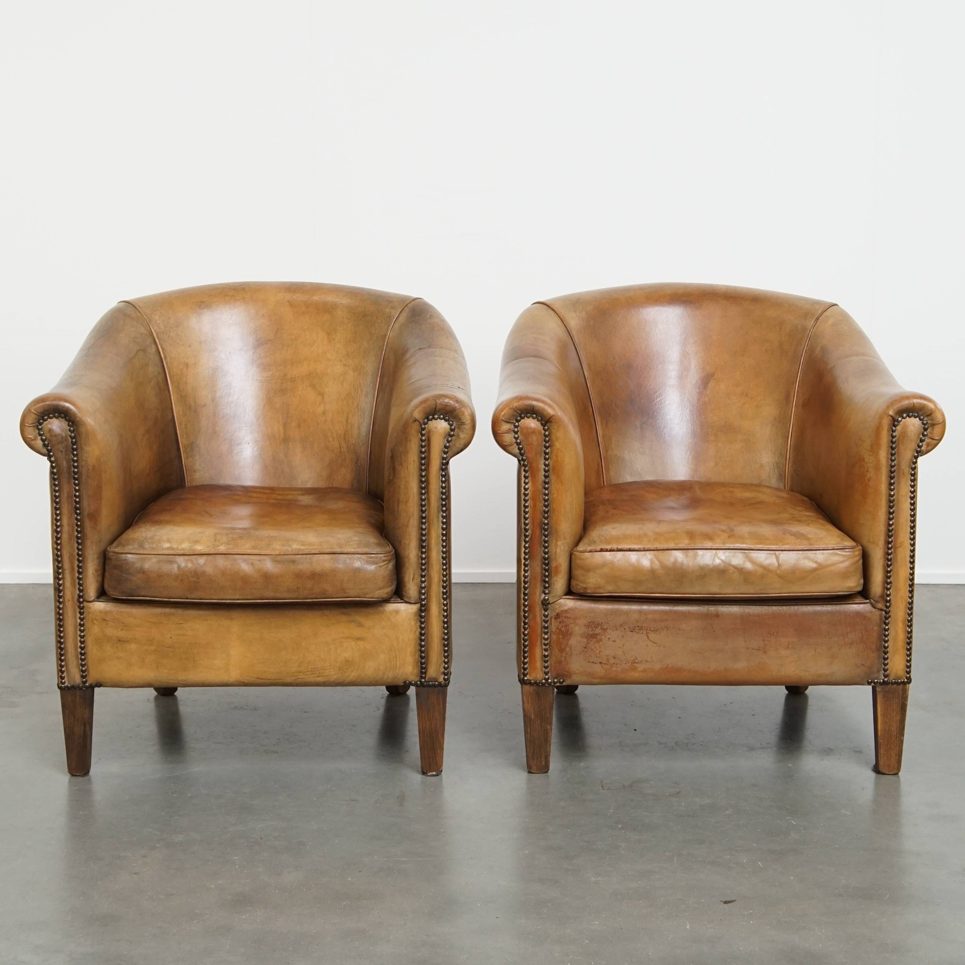 Set of 2 Sheepskin Leather Club Chairs by Nico van Oorschot