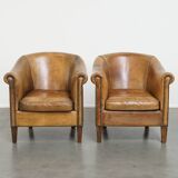 Set of 2 Sheepskin Leather Club Chairs by Nico van Oorschot