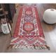 1970s Vintage Turkish Hand-Knotted Wool Cotton Red Runner Rug 89x282