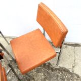 Series of 4 retro chairs in imitation orange leather MCA K6 - chrome tube structure