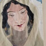 Paul Louis Beaumont (1863-1936) - Gouache sur papier - "Portrait de femme à Touggourt, Algérie"