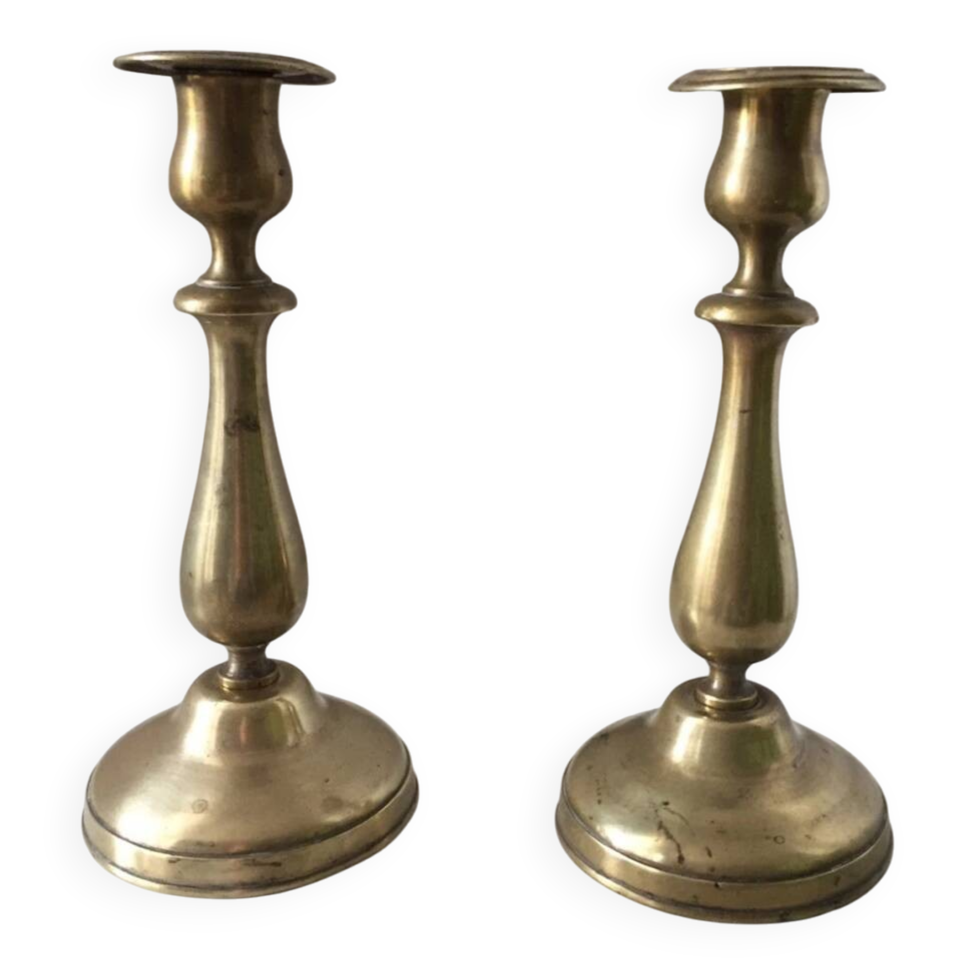 Pair of antique gilt brass candlesticks