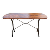 Antique bistro table — Cast iron & veined solid elm — Circa 1900