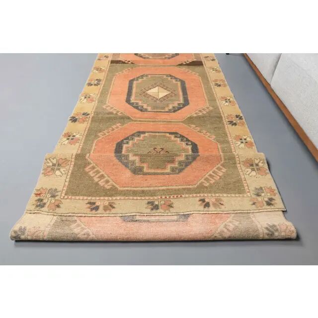 Vintage Turkish Oushak Handmade Wool Cotton Orange Runner 101x295