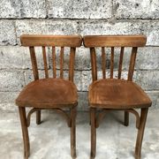 Pair of bistro chairs troquet Parisien in curved wood 1950