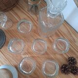 Ribbed whiskey glasses and decanter