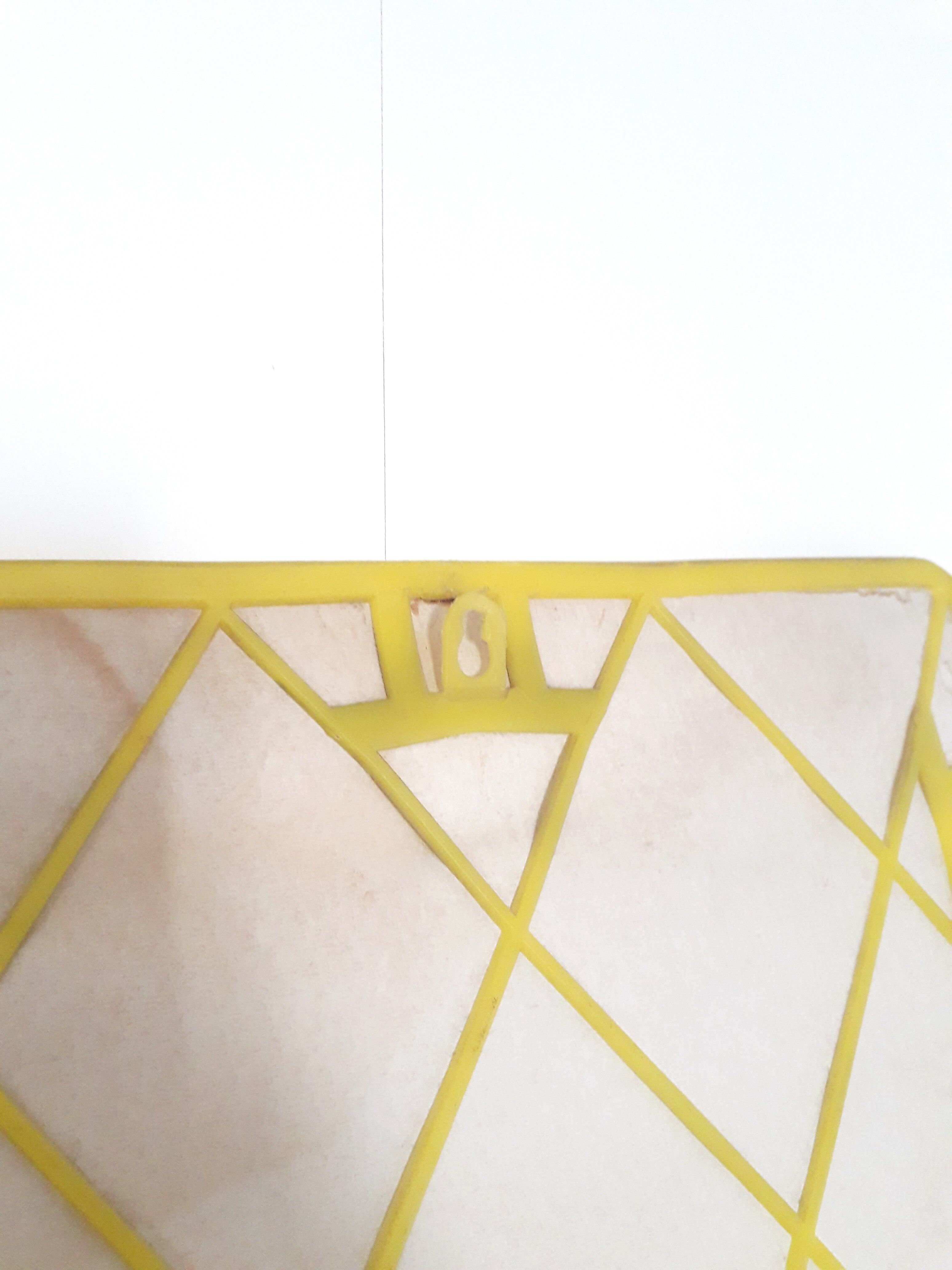 Wall-mounted barber mirror - Rectangle - yellow plastic outline - 1970 29x38cm