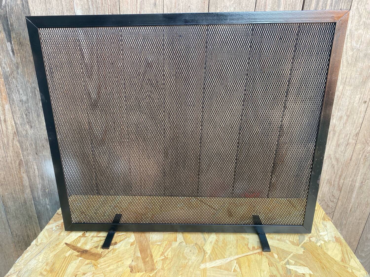Fireplace Screen Antique Black Metal Perforated Grille Vintage