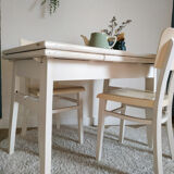 Set old wooden table with extension cords and 2 Thonet chairs
