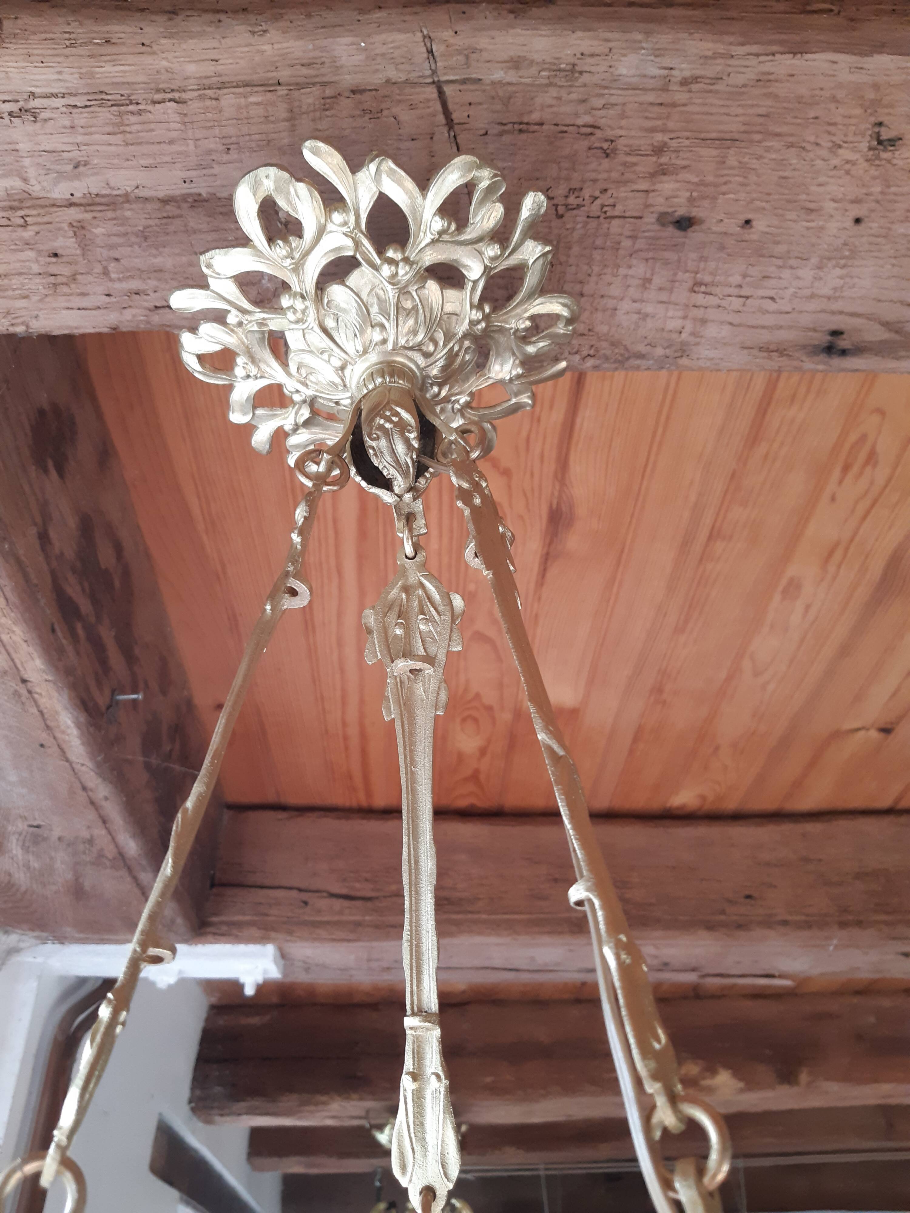 Art Nouveau chandelier Shell glass paste Muller brother Lunéville