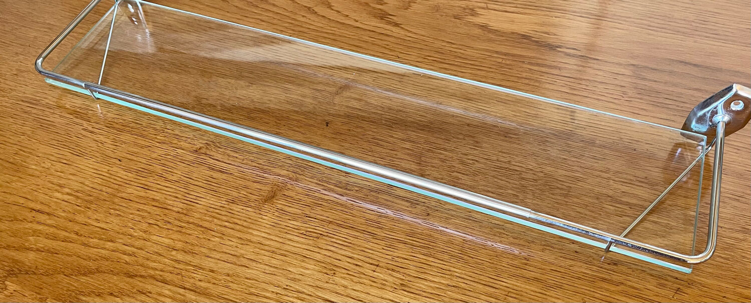 Vintage bathroom shelf, chrome metal and glass