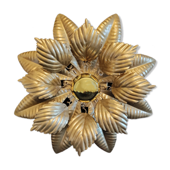 Wall lamp golden metal leaves