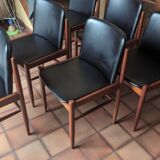 6 Chaises scandinaves teck et simili cuir 1960