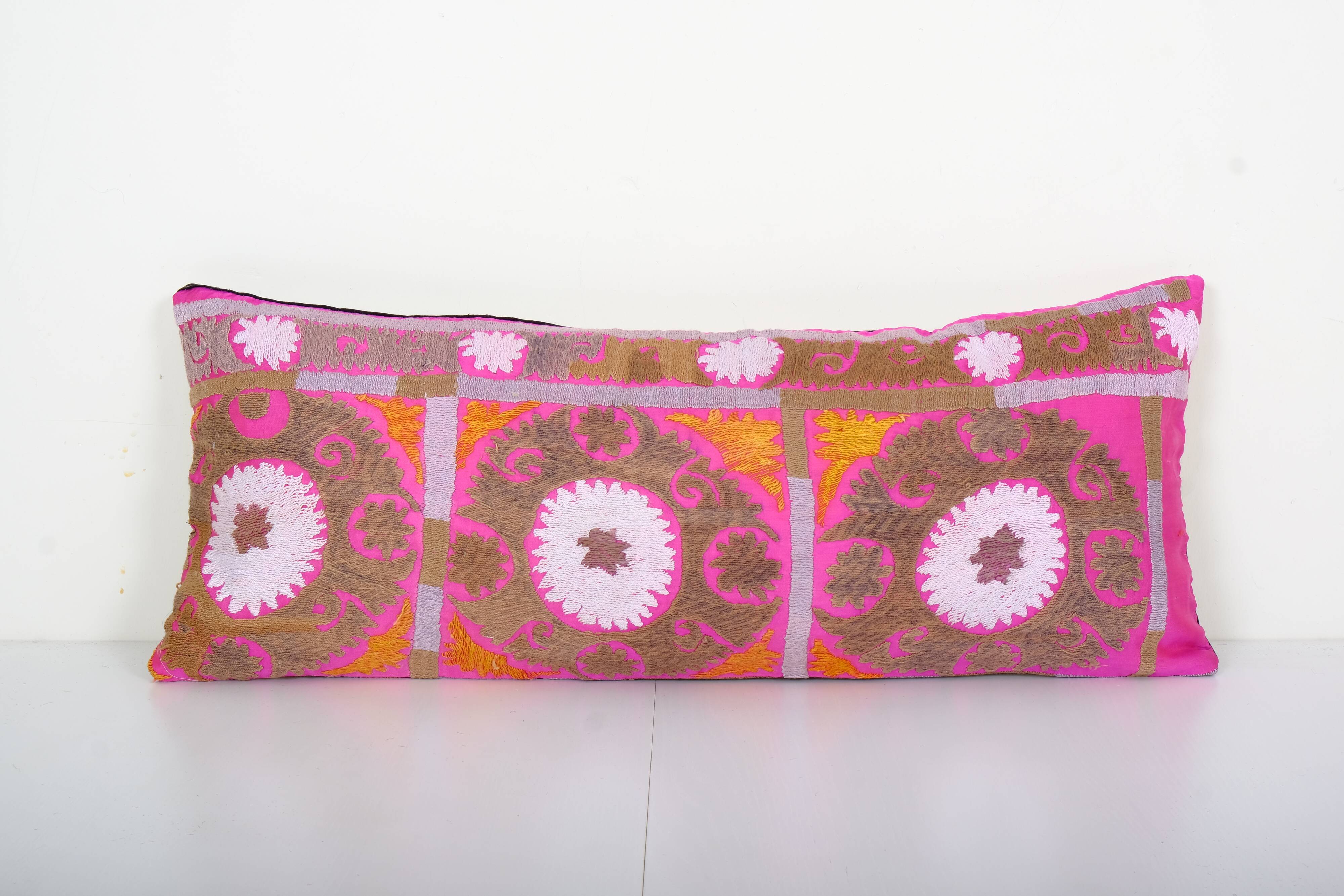 12" x 30"extra long lumbar cushion kingsize suzani pillow cover, pink tribal bedding pillow cover