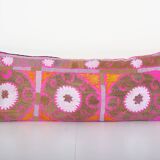 12" x 30"extra long lumbar cushion kingsize suzani pillow cover, pink tribal bedding pillow cover